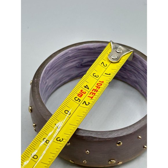 Frosted Lucite Bracelet Studded Bangle Wide Rigid Satin with Raised Gold Dots - Picture 8 of 9